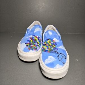Vans Disney UP Custom Hand Painted Slip On Shoes Women Sz 9,  Men Sz 7.5
